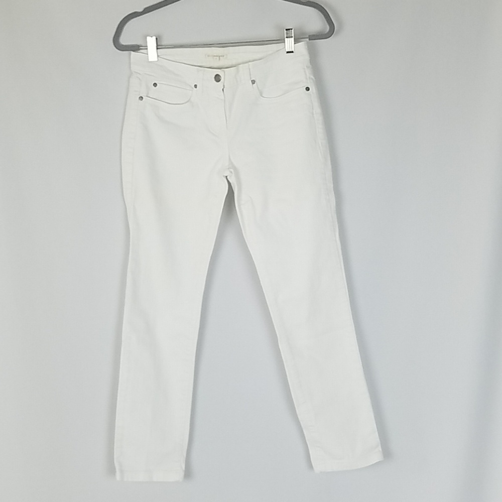 Eileen Fisher women 4 white stretch denim ankle skinny jeans minimalist